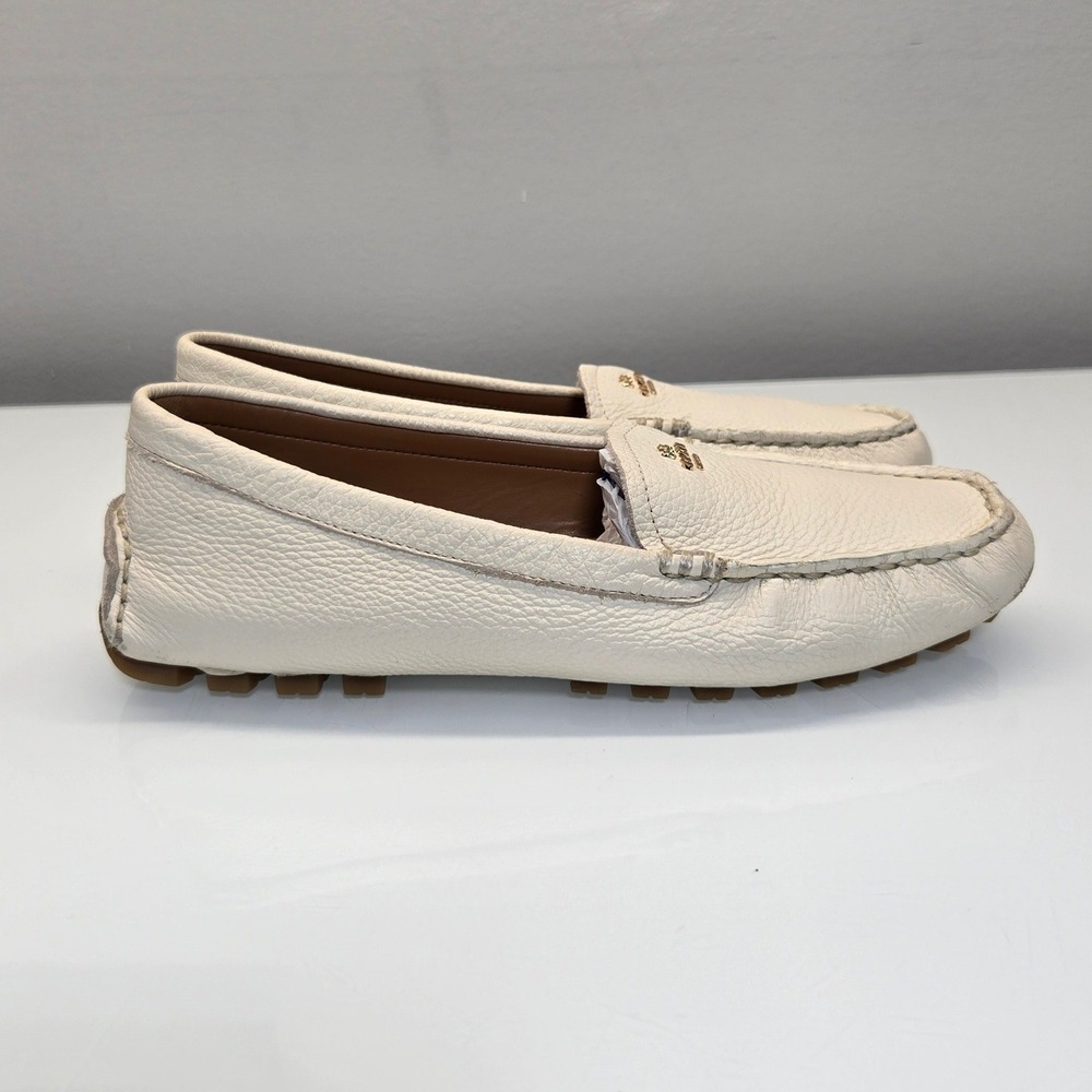 Coach Amber Driver Loafers 7.5B Chalk White Pebble Leather Moccasin Quiet Luxury
